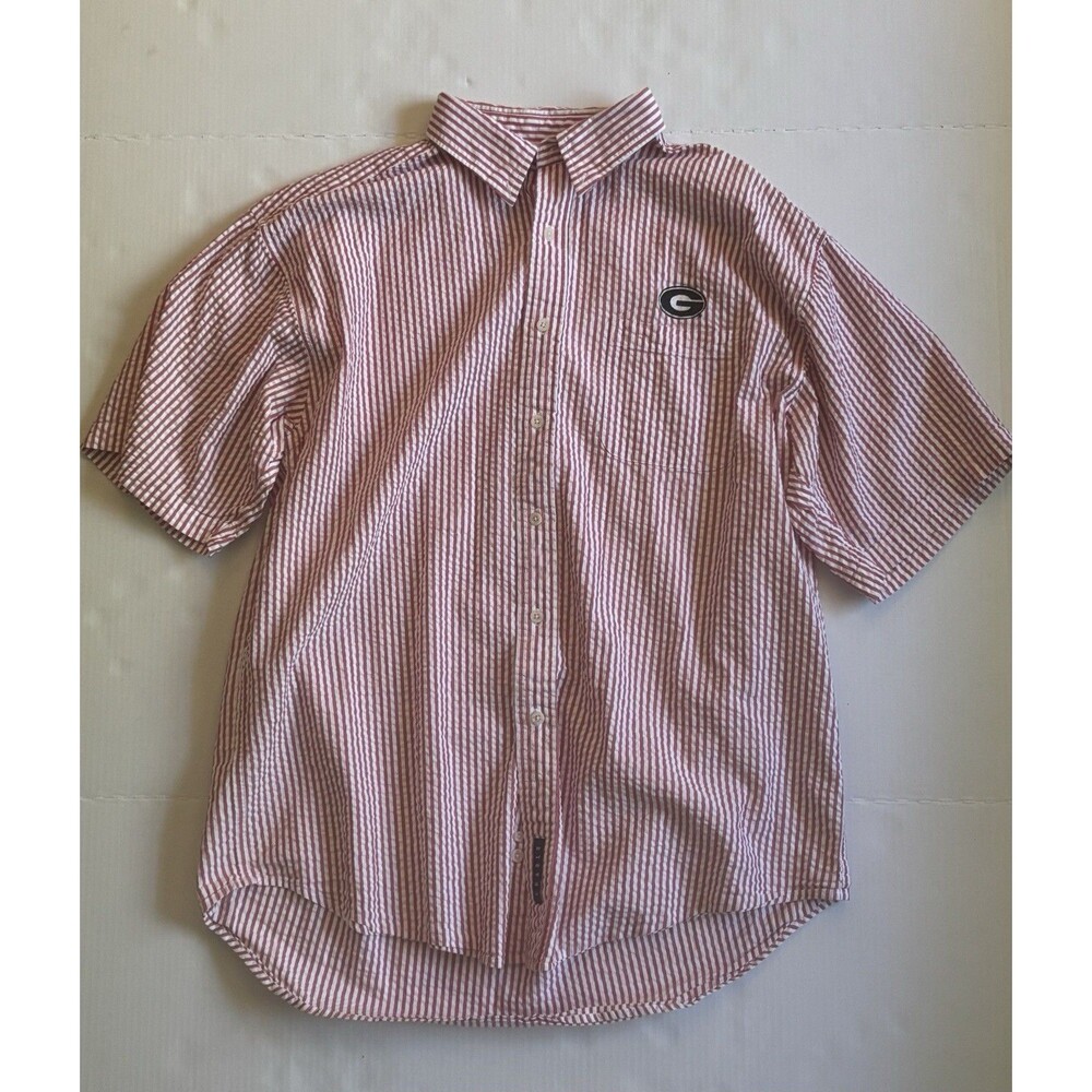 Crable Sportswear Georgia Bulldogs Red White Striped Short Sleeve Button-Down